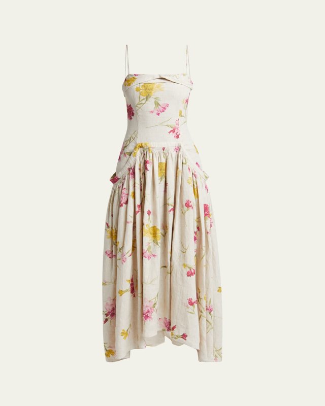 Floral High-Low Linen Dress